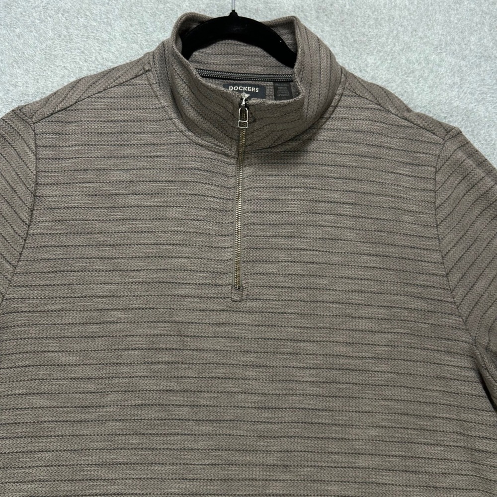 Dockers Pullover Quarter-Zip Mens Large Brown Textured Casual Preppy